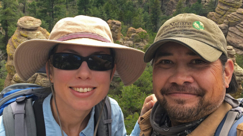 Michael and Christina in front of Heart of Rocks in Chiricahua NM.